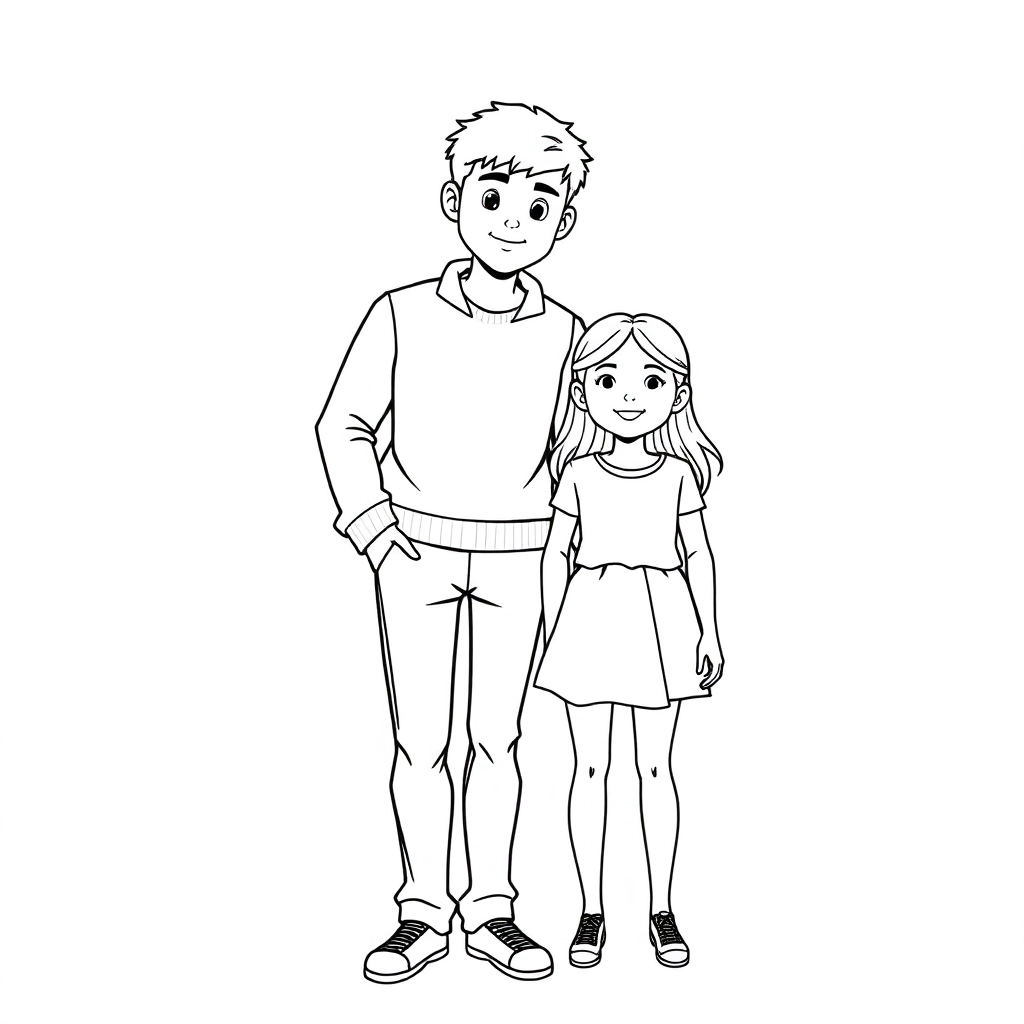 A black man standing behind a girl Coloring Pages