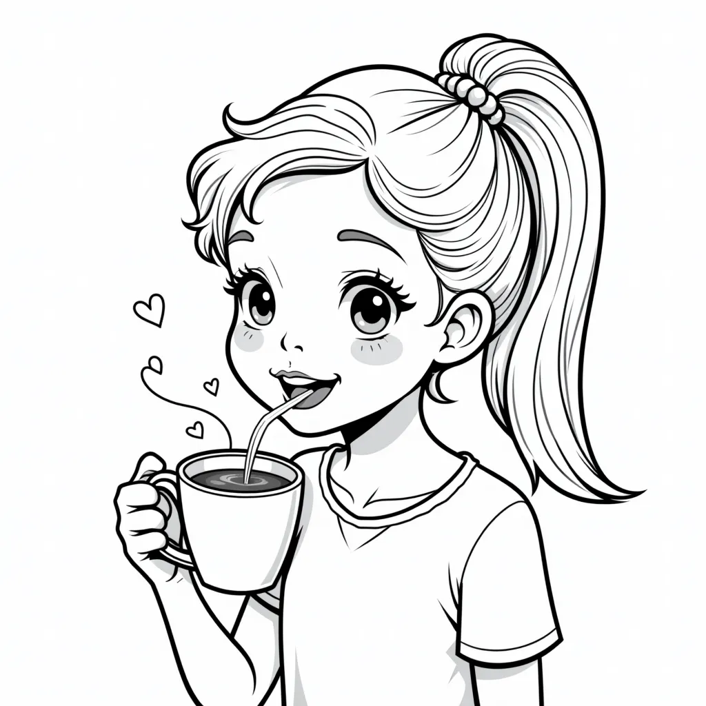 girl drink coffee coloring pages