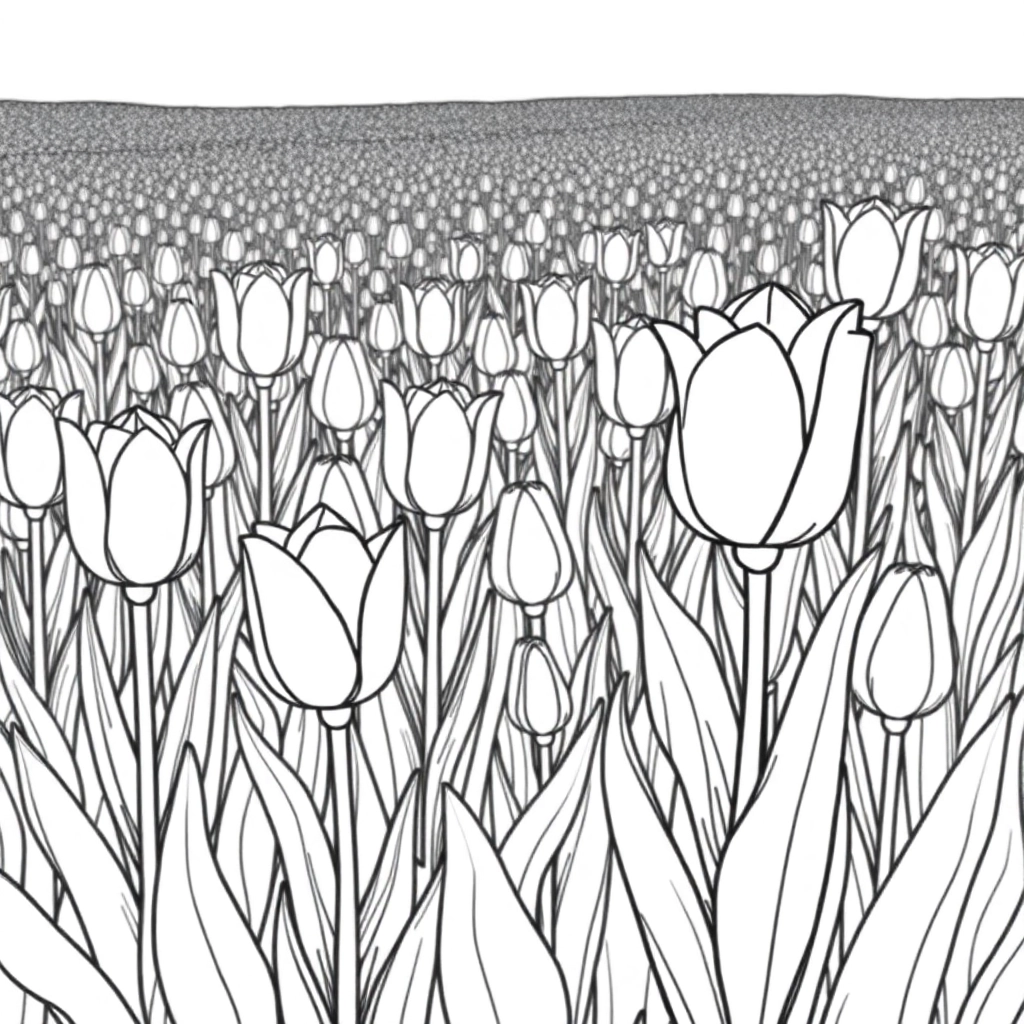 a field of blooming tulips صفحات التلوين