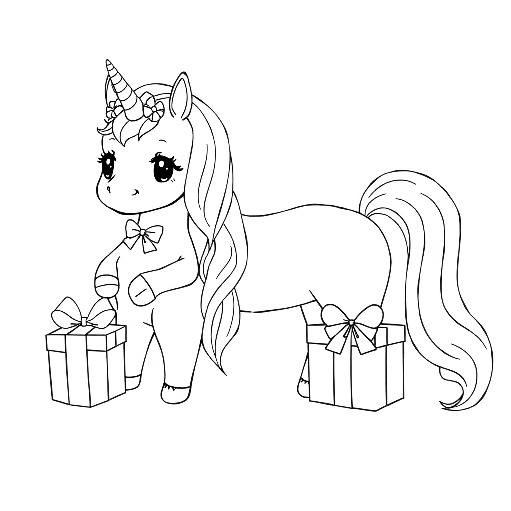 girl's birthday presents like unicorn doll and so on please make it 6 kinds and in 2 rows Páginas para Colorear