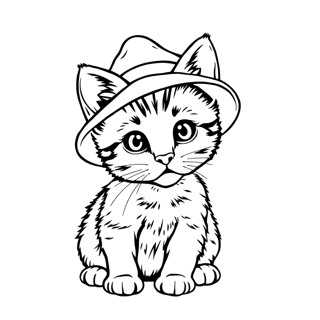 戴帽子的小猫 Páginas para Colorear
