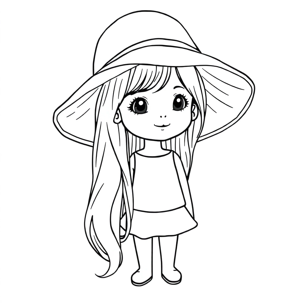 带着太阳帽的美丽少女 Páginas para Colorear