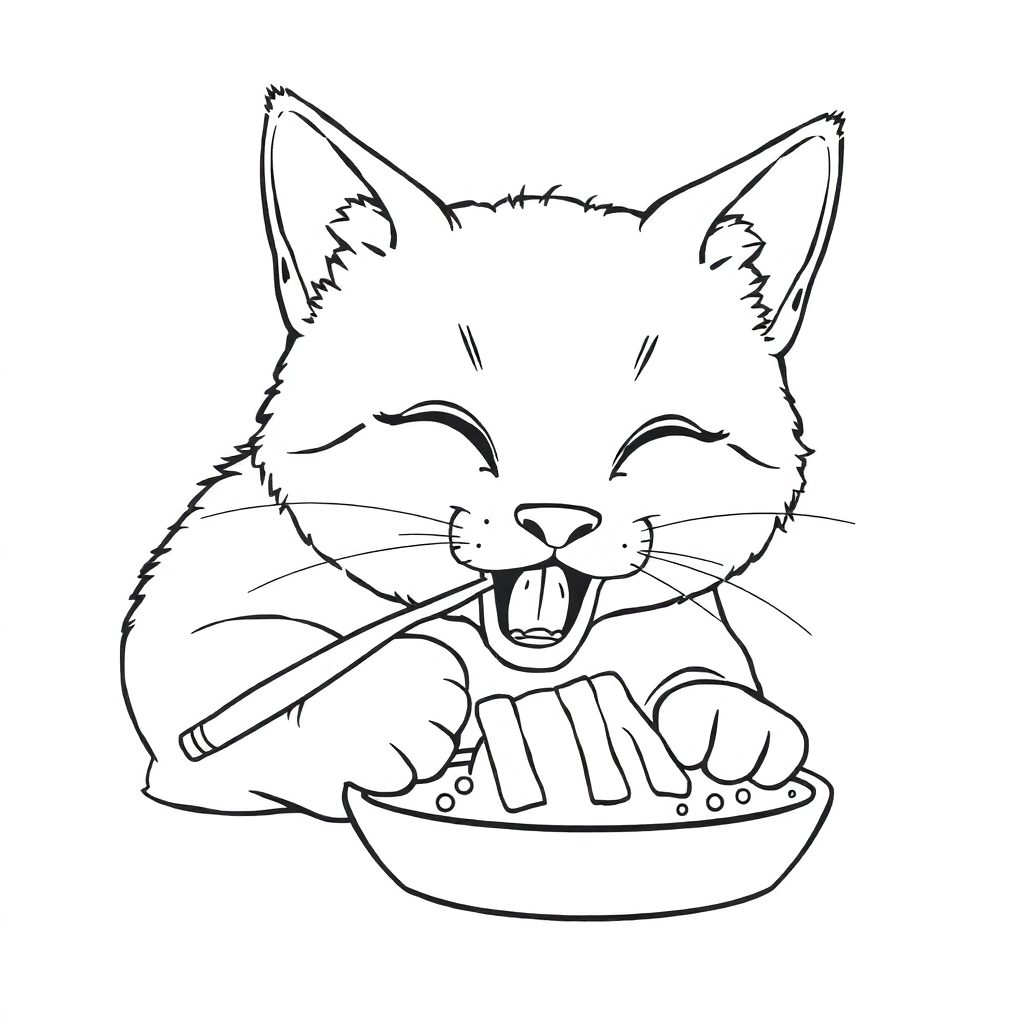 beautiful cat eating  صفحات التلوين
