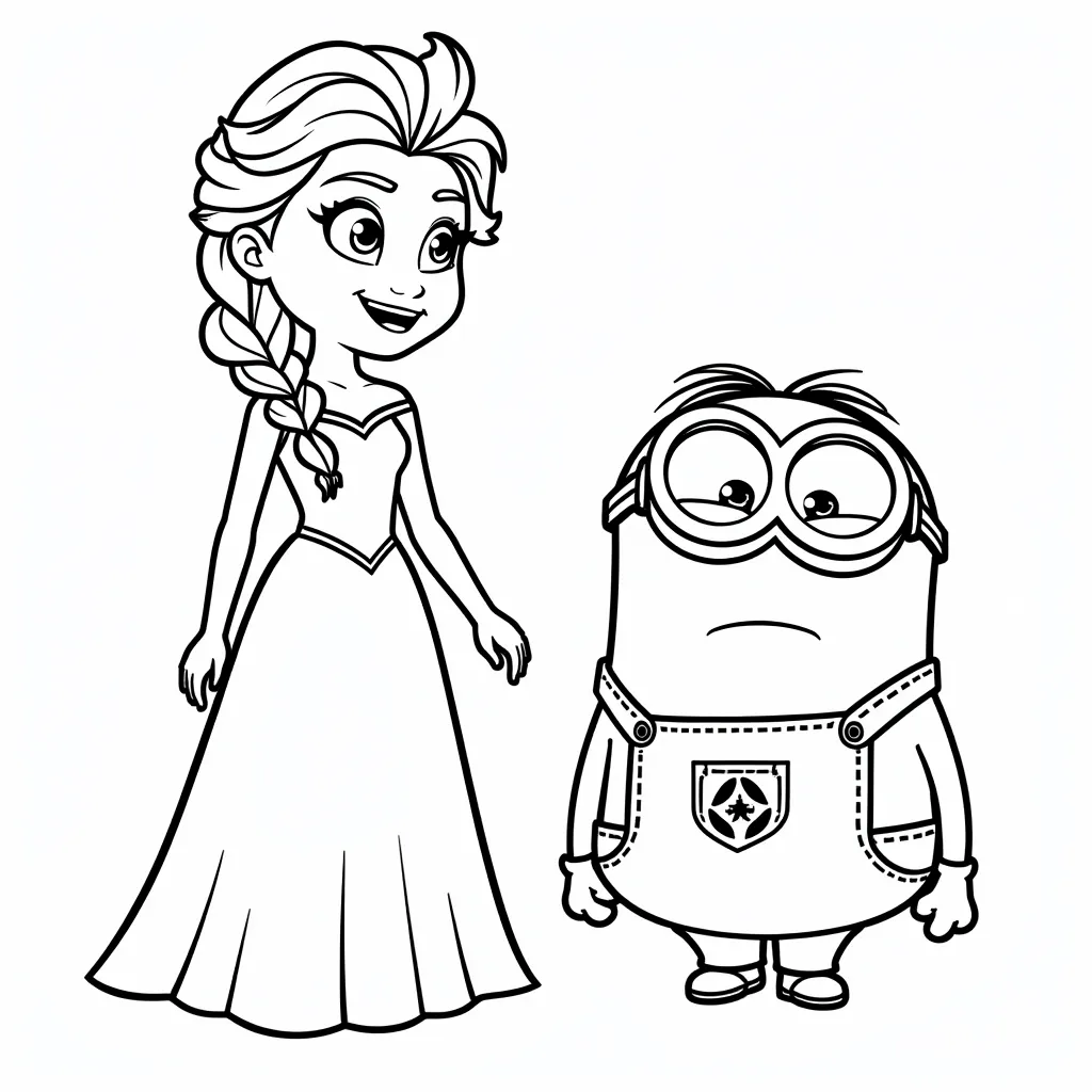 Elsa and Bob minion coloring pages