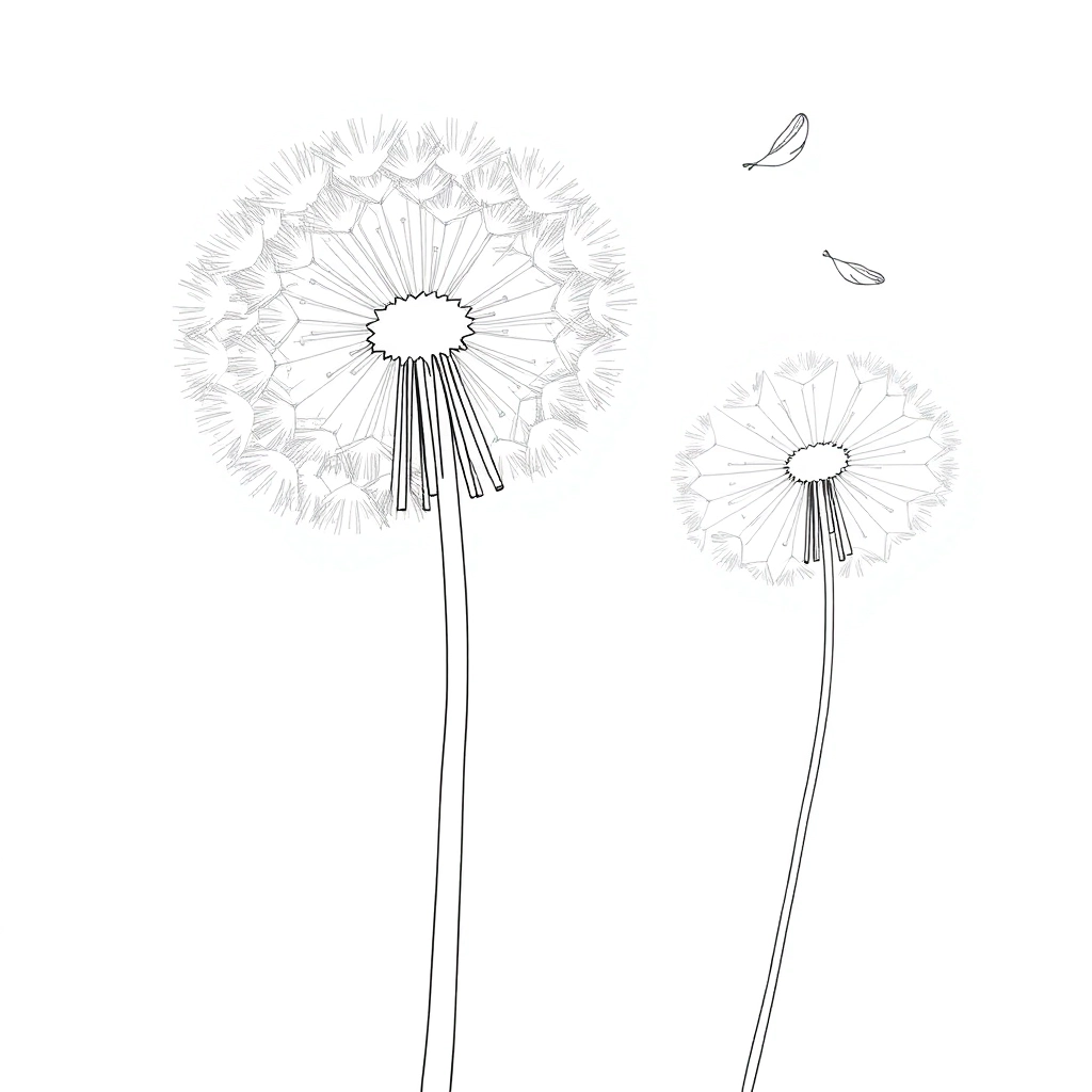 draw one dandelion with parts flying away in minimalist style Páginas para Colorear