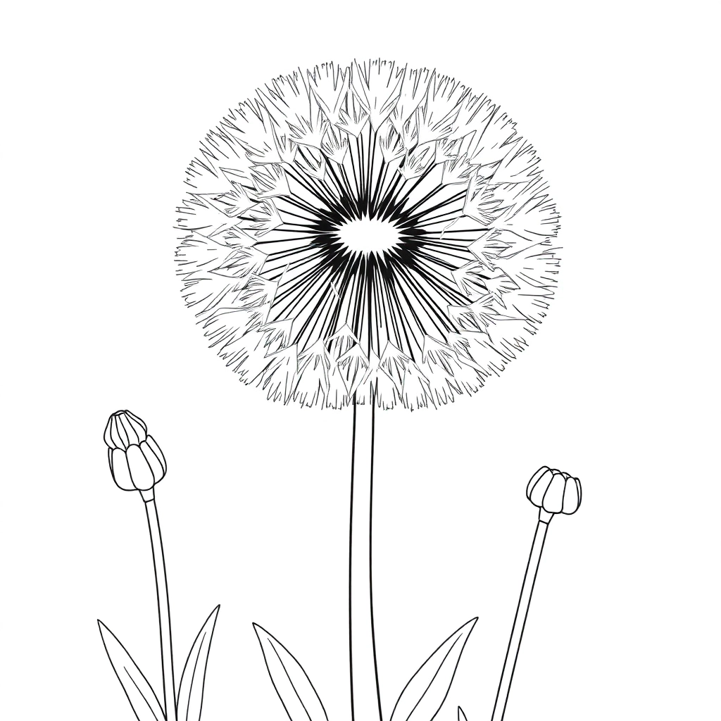 draw  one dandelion with blowball flying away in minimalist style Páginas para Colorear