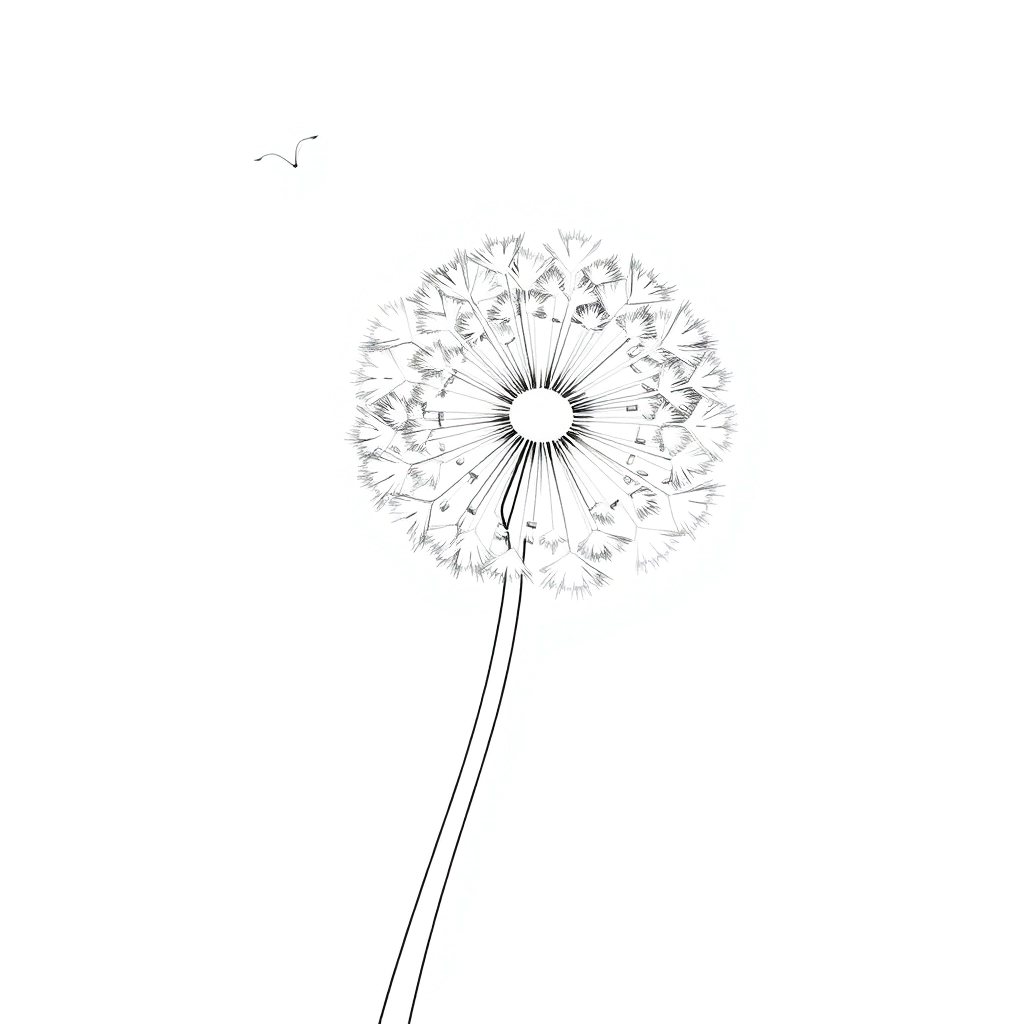 draw  one Taraxacum officinale with blowball flying away in minimalist style Páginas para Colorear