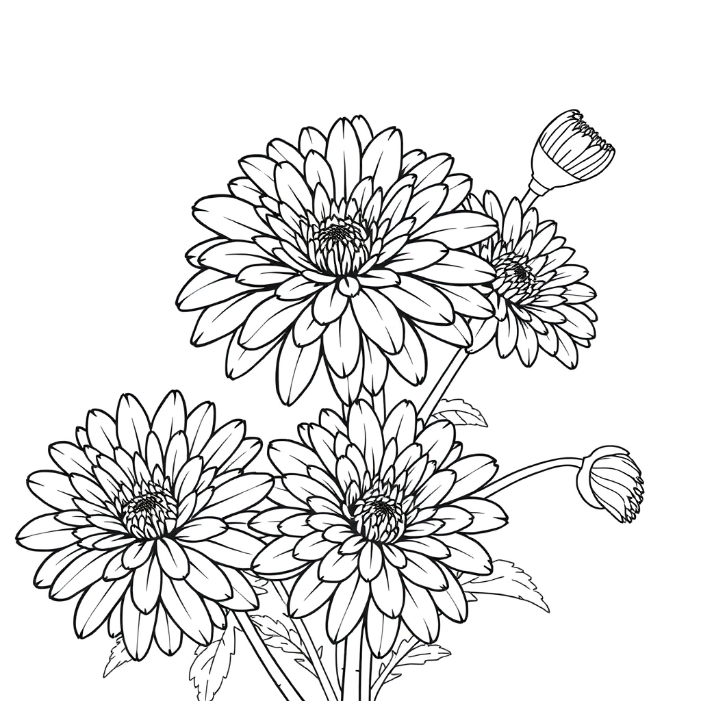 draw two chrysanthemums صفحات التلوين