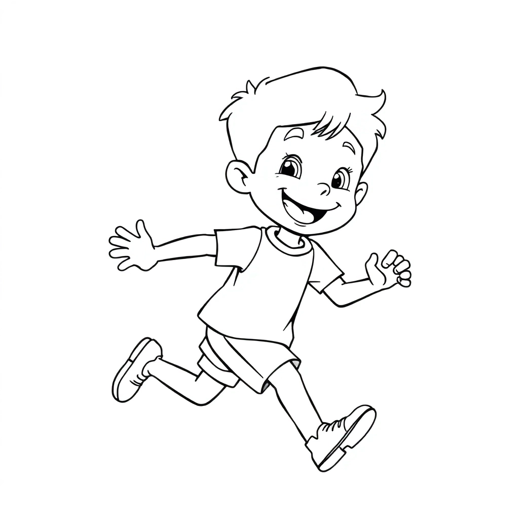 A boy run in road smile  Páginas para Colorear
