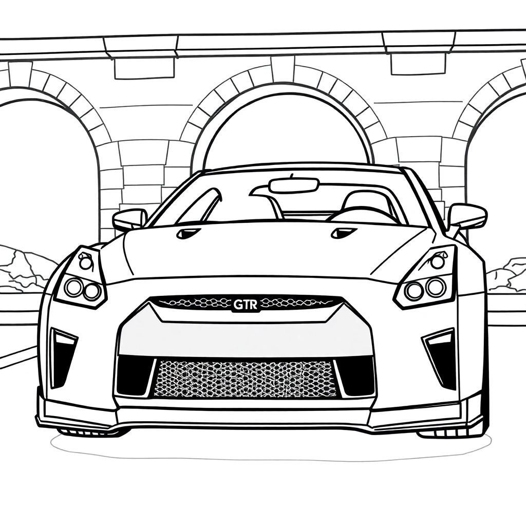 帮我生成一个GTR 34黑白手工车图纸 Páginas para Colorear