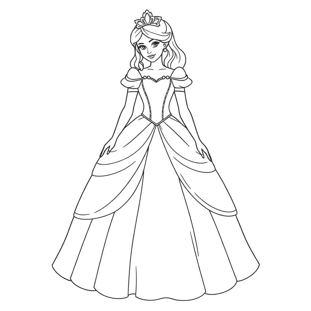 Detailled Long sleved Princess dress Coloring Pages