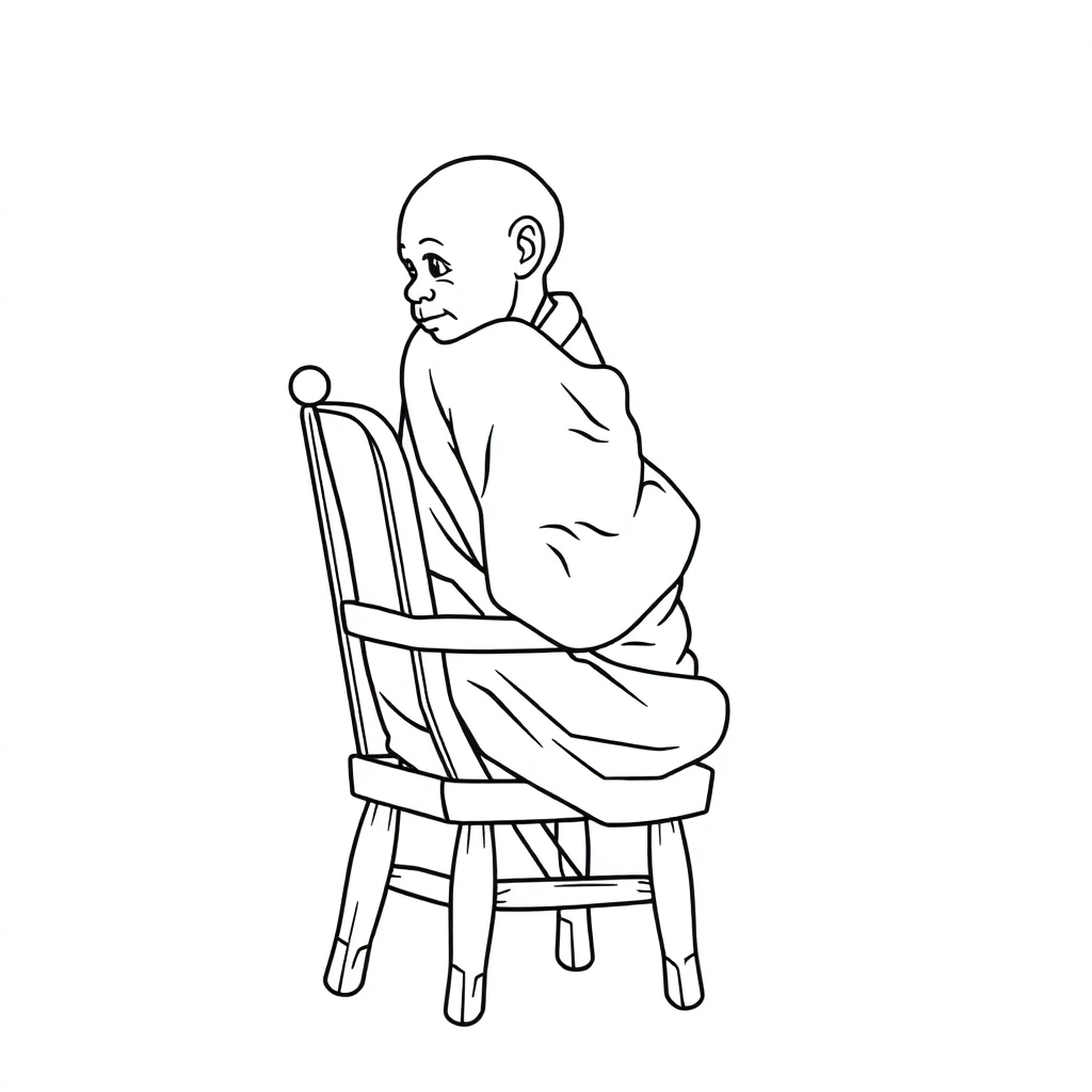 穿着僧袍的和尚坐在椅子上的侧面图 Coloring Pages