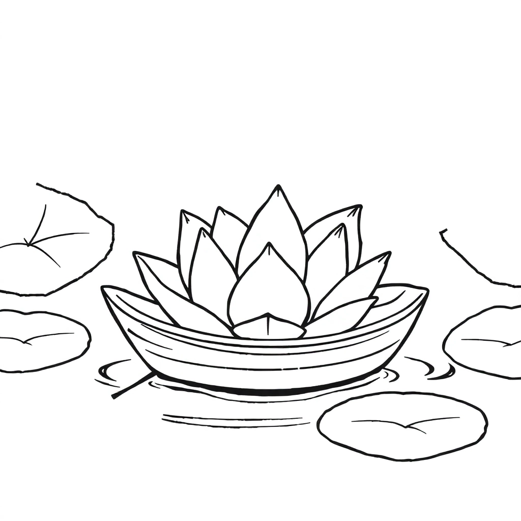 荷花池小船 Coloring Pages