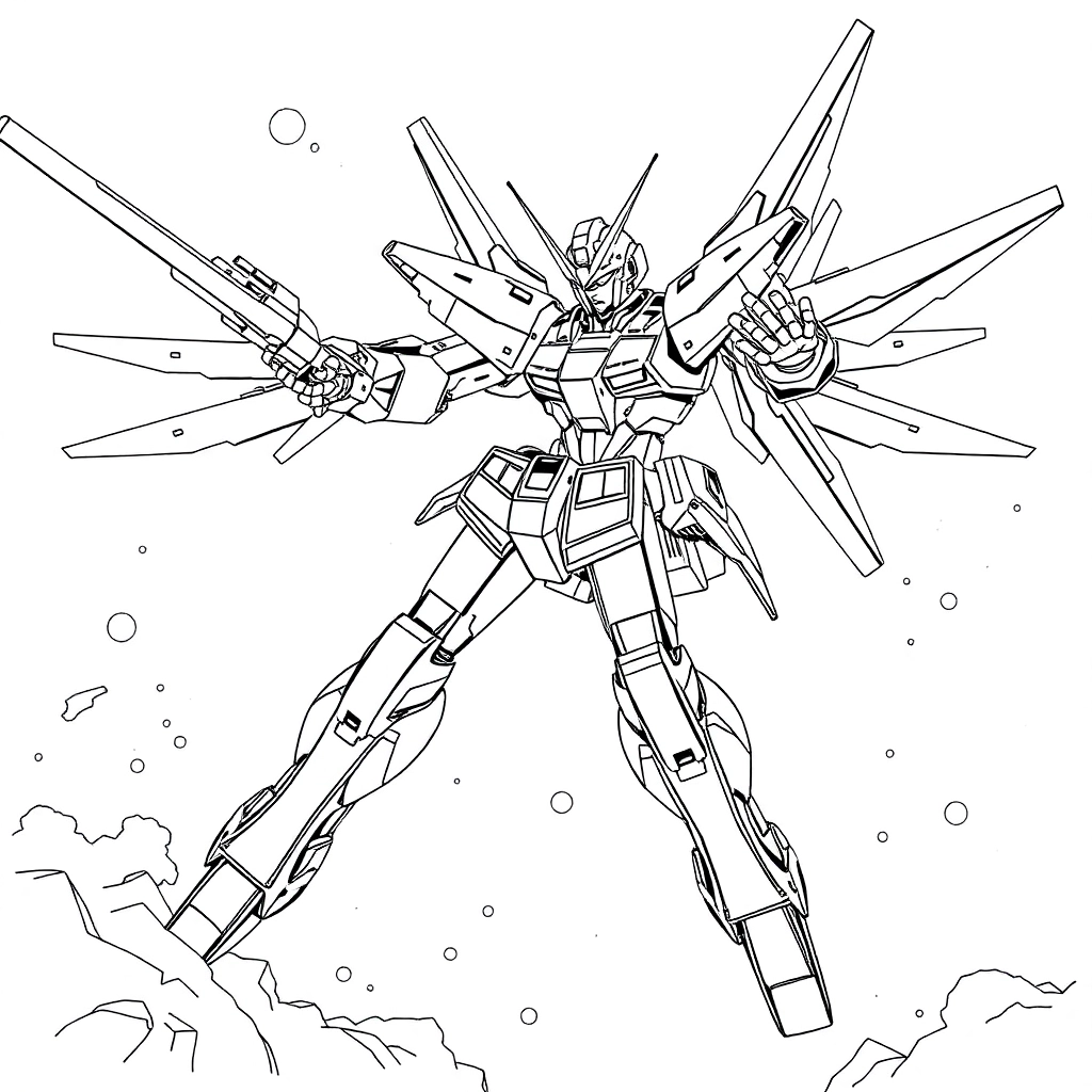 战斗状态下的高达线稿 Coloring Pages