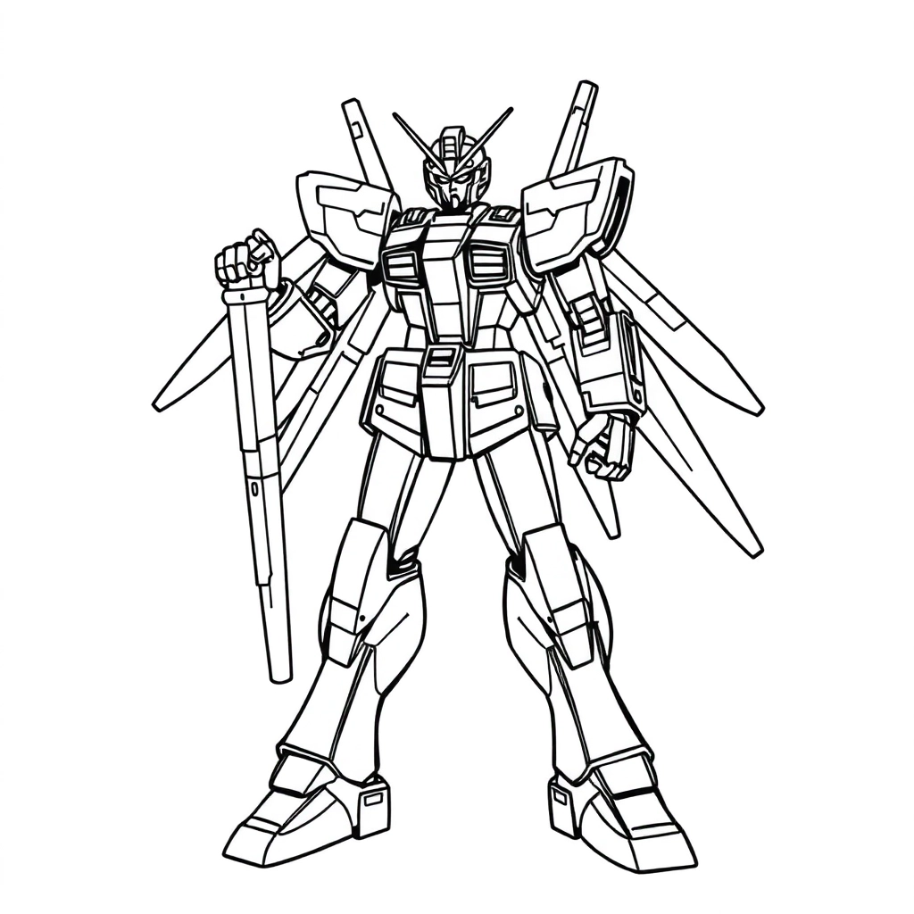 战斗状态下的高达线稿 Coloring Pages