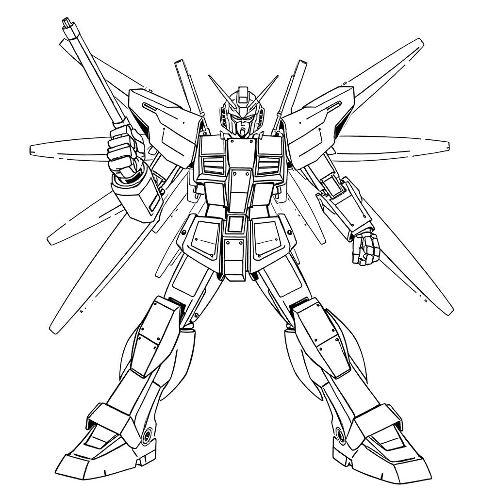 战斗状态下的高达线稿 Coloring Pages