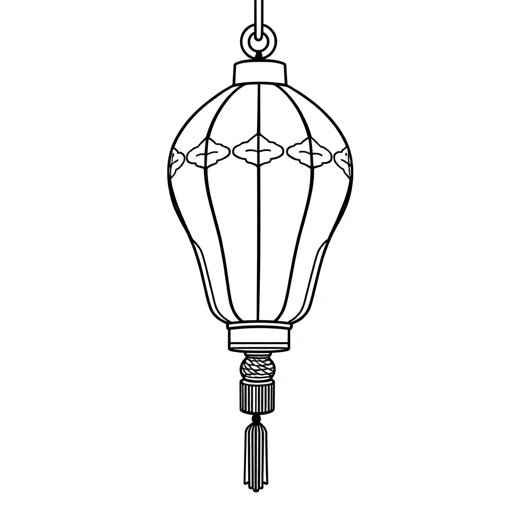 春节手抄报线稿有灯笼对联鞭炮等元素 Coloring Pages