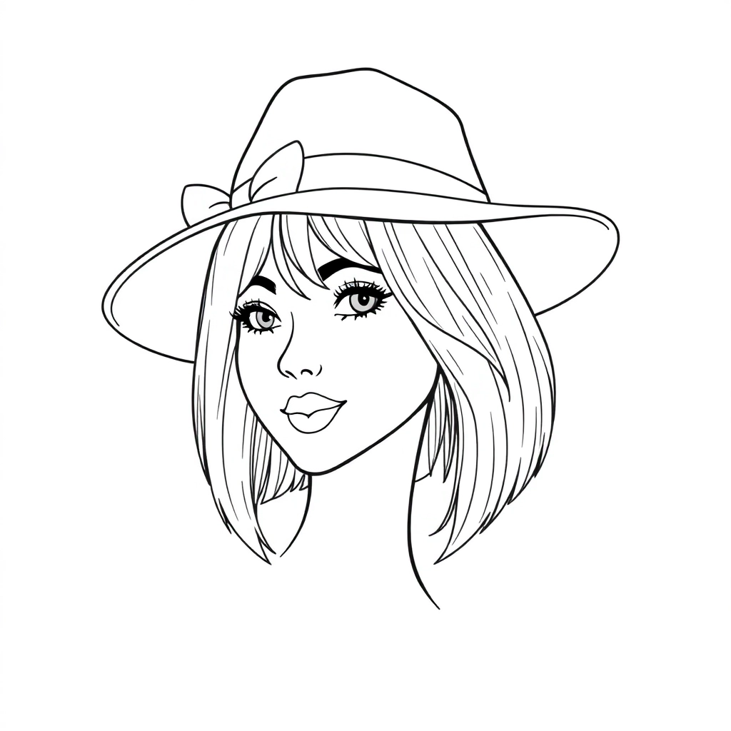 戴帽子的短发美女 Páginas para Colorear