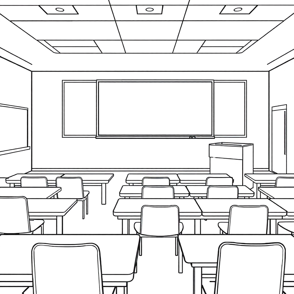 In the classroom scene there are six two rows of tables at the door with blackboards and podiums صفحات التلوين