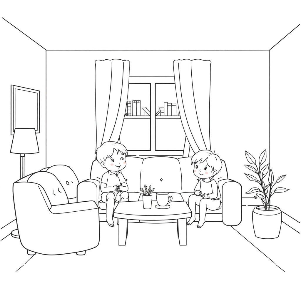Warm small family furnishings no one Coloring Pages