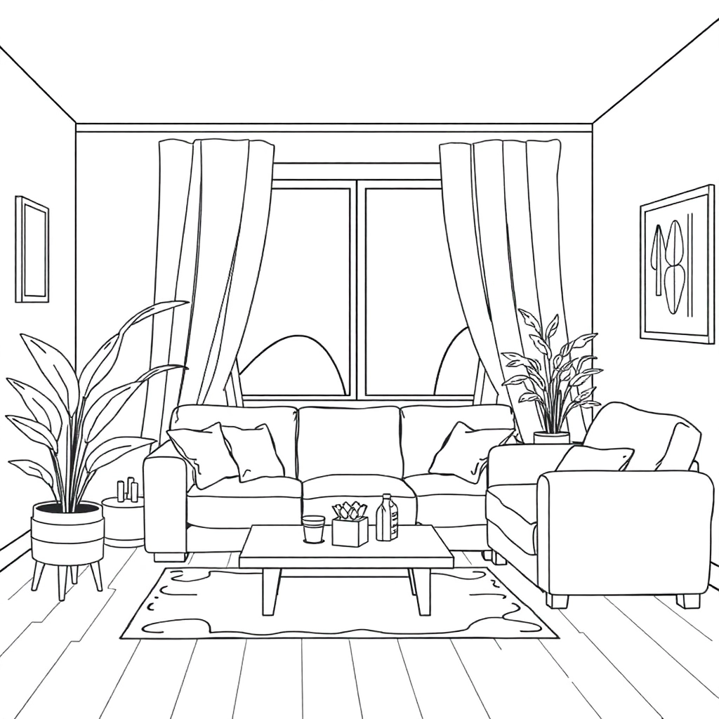 Family living room scene Coloring Pages