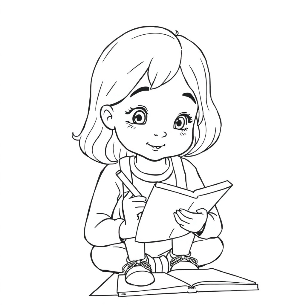 写作业的女孩 Coloring Pages