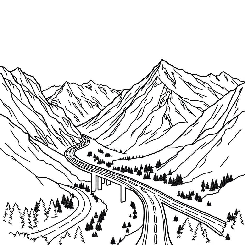 Mountains and highways صفحات التلوين