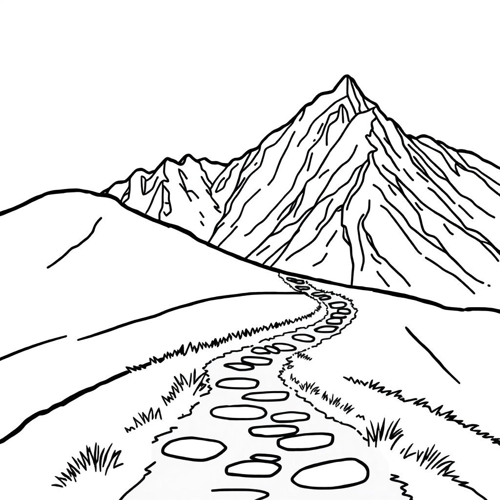 The mountain is in the back and the path is in the front صفحات التلوين