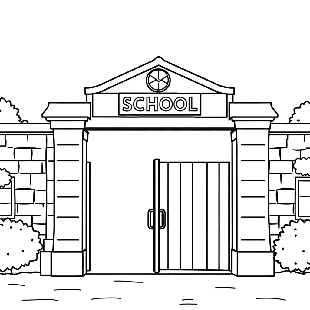 学校大门全景 صفحات التلوين
