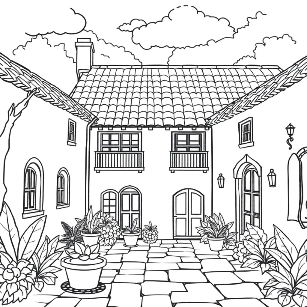 别墅带小院 Coloring Pages