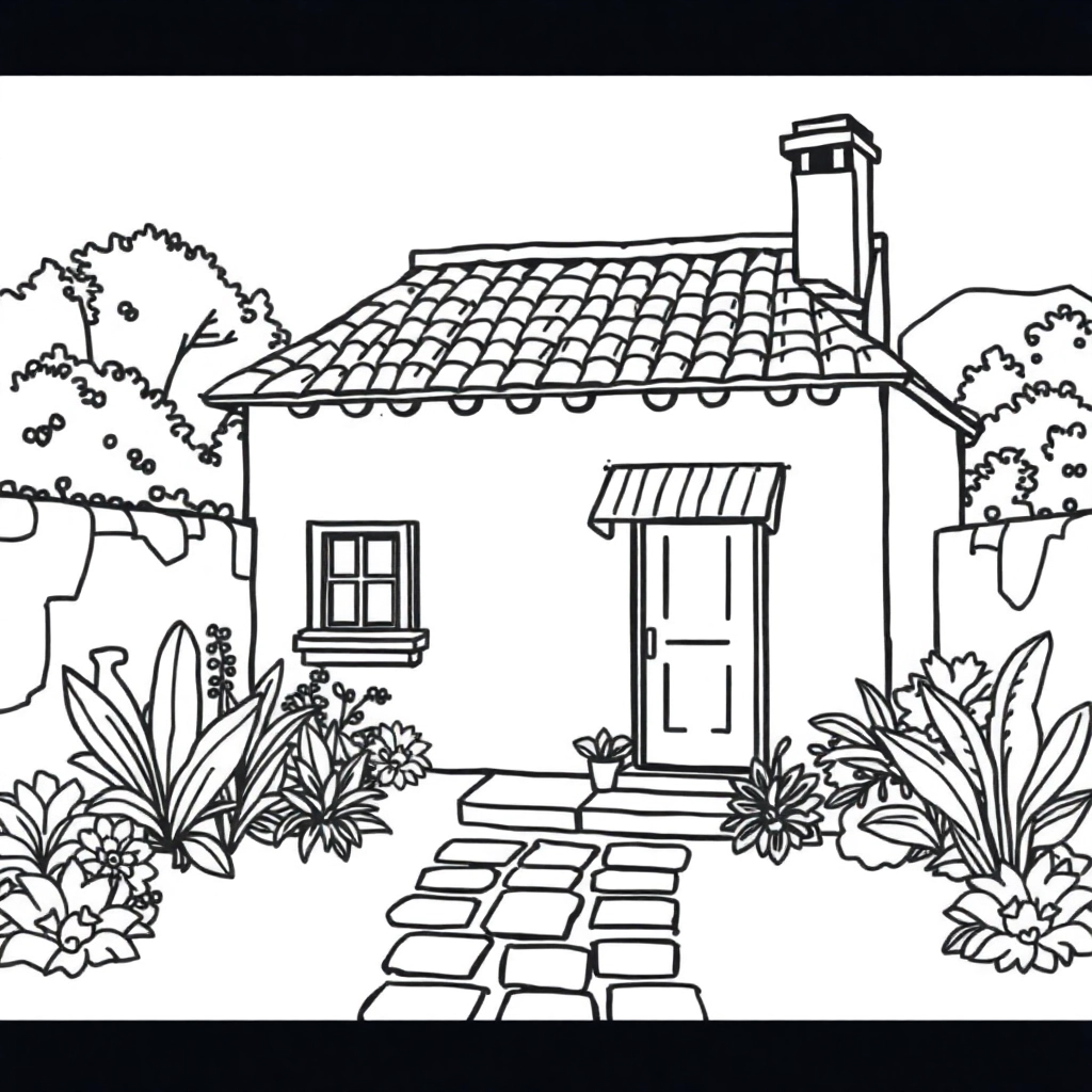 别墅带小院 Coloring Pages