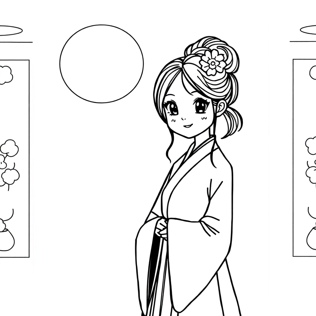 穿着汉服的女孩 Coloring Pages