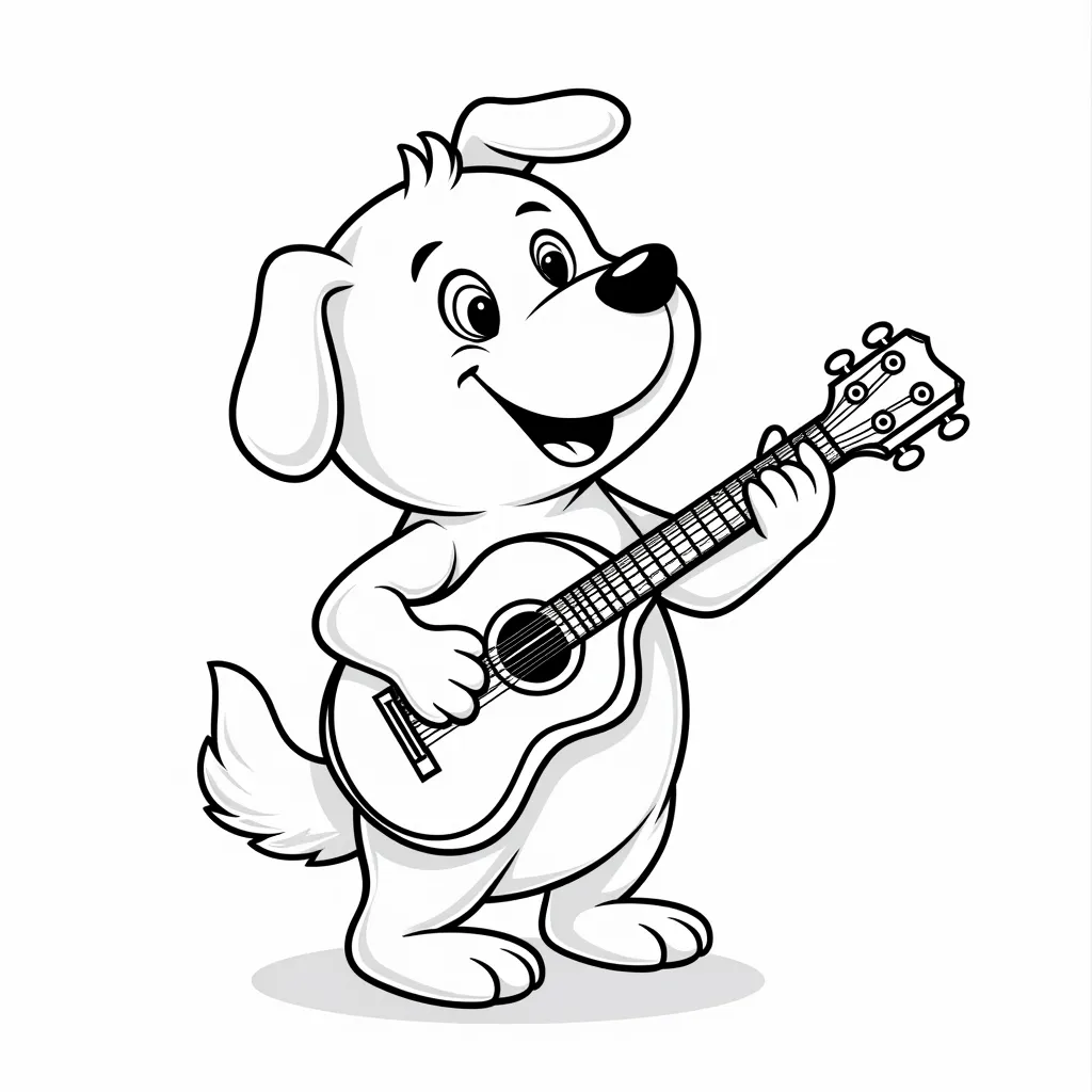 a dog play guitar coloring pages