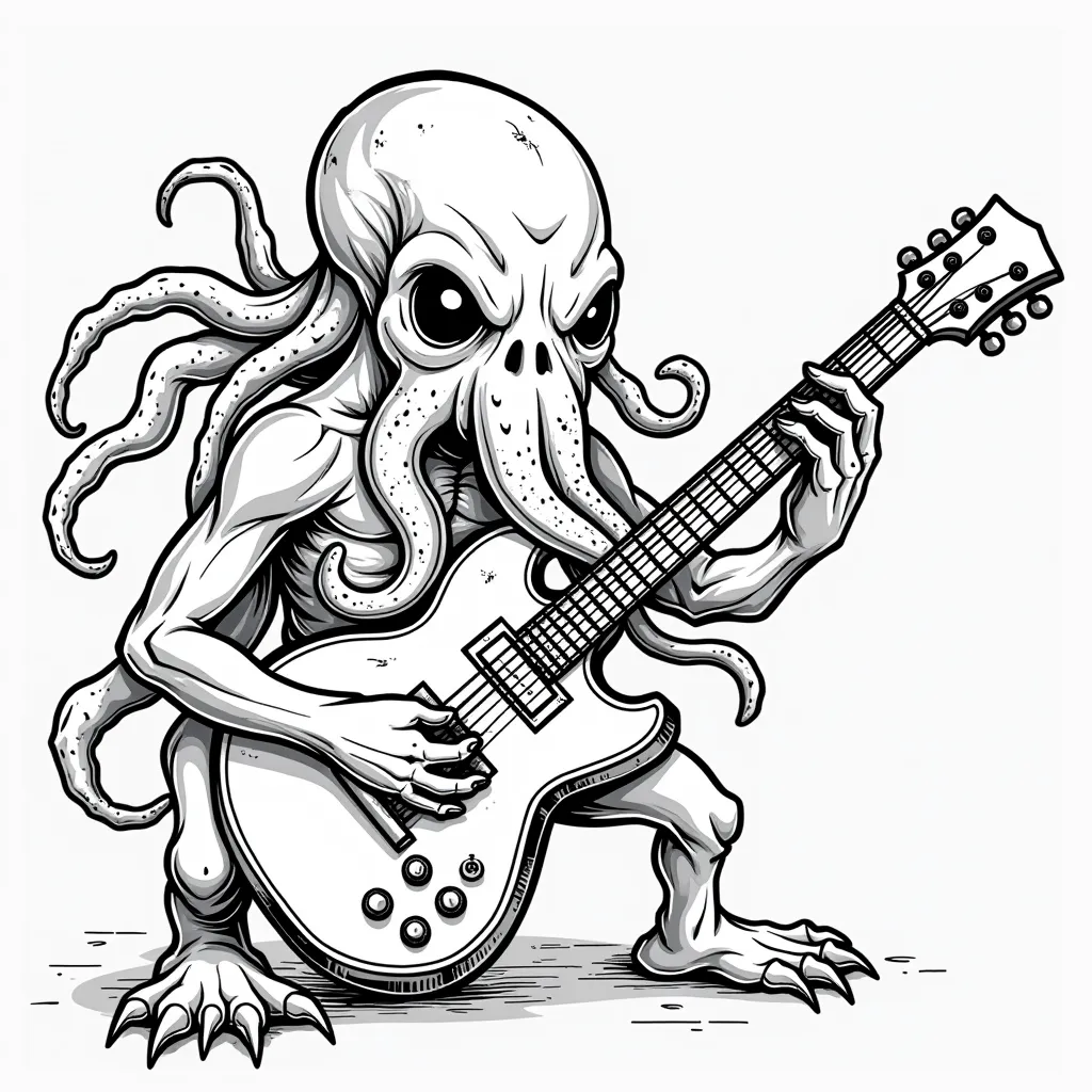 Cthulhu playing guitar coloring pages