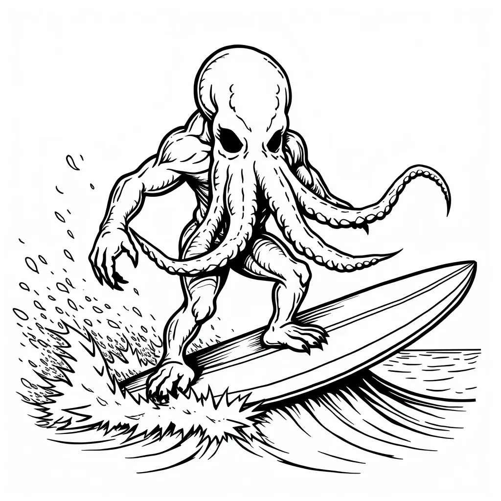 Cthulhu surfing coloring pages