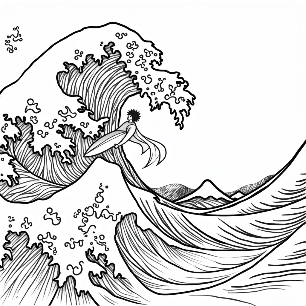 Dracula surfing The great wave off Kanagawa coloring pages