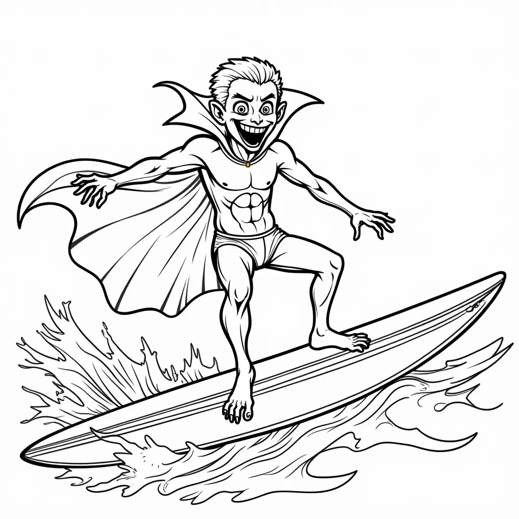 Dracula surfing coloring pages