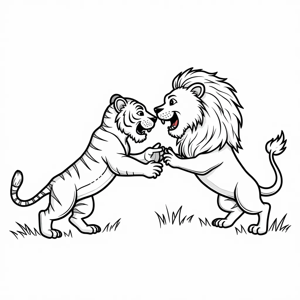 a tiger is fighting a lion coloring pages