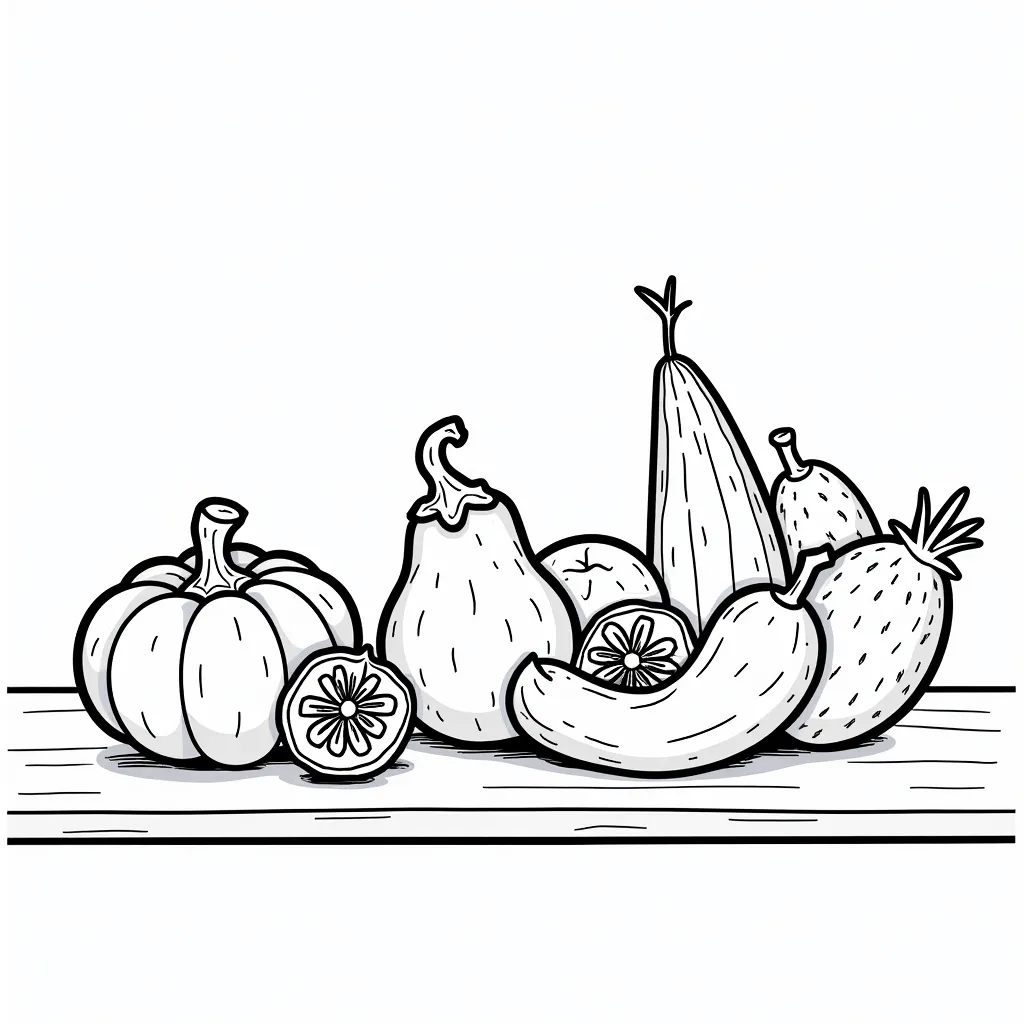 some Vegetables on table coloring pages