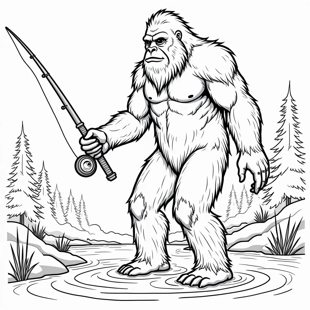 Bigfoot fishing coloring pages