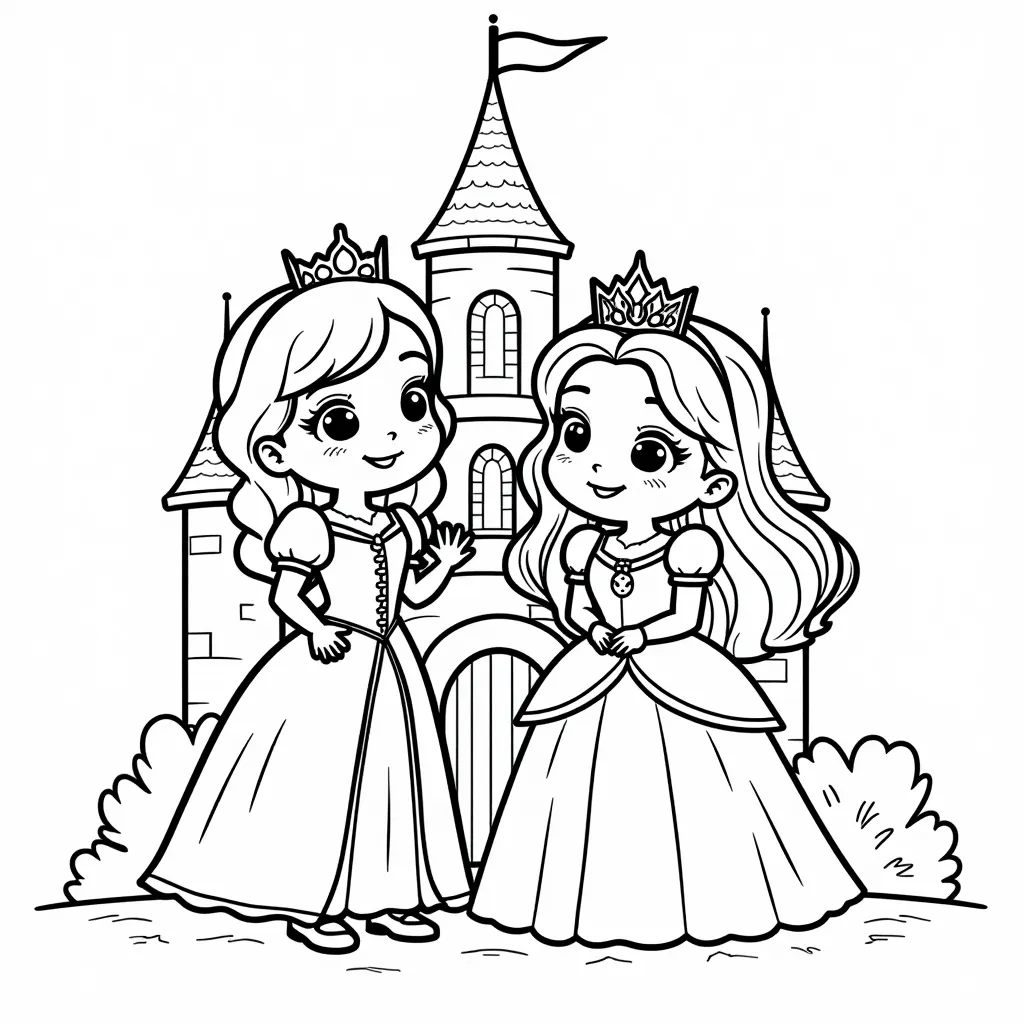 Prince and Princess in castle coloring pages