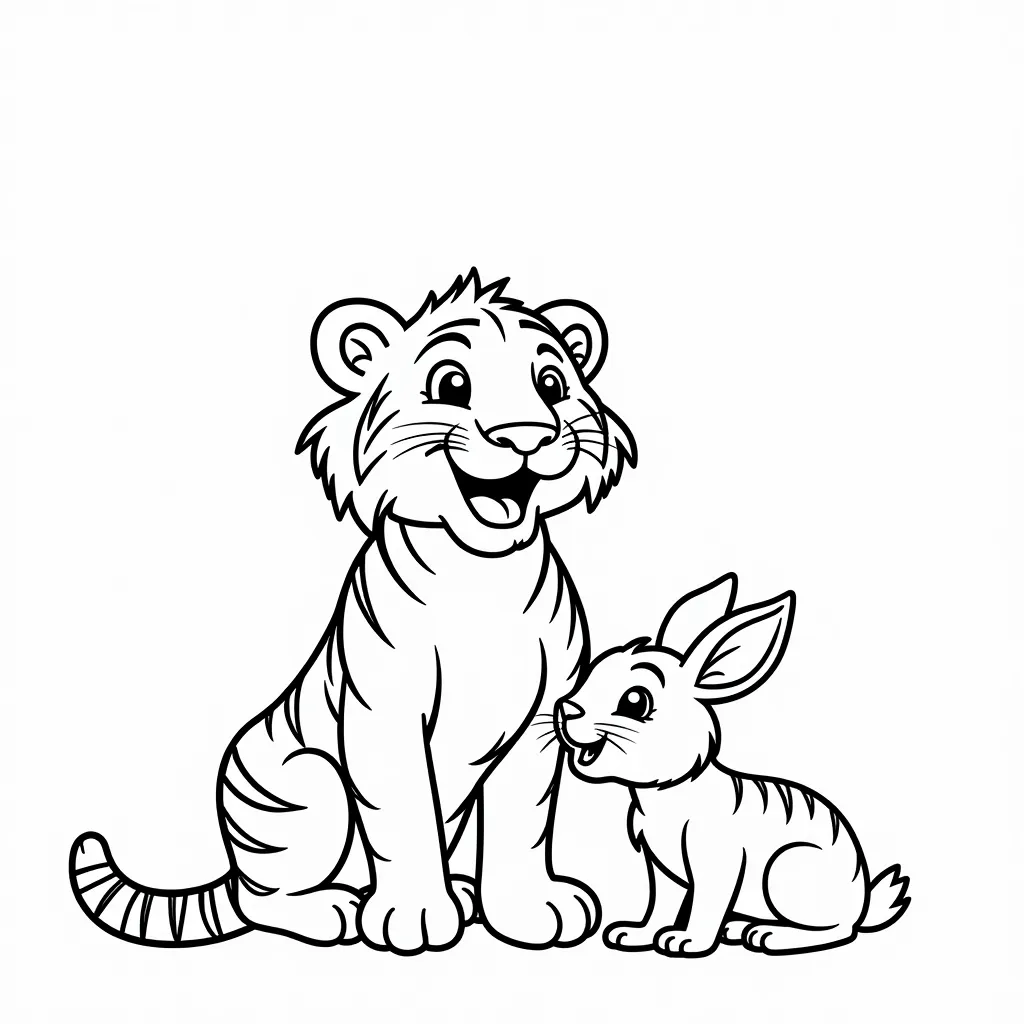 一只大老虎 一只大白兔 一只小虎兔 他们是一家人 coloring pages