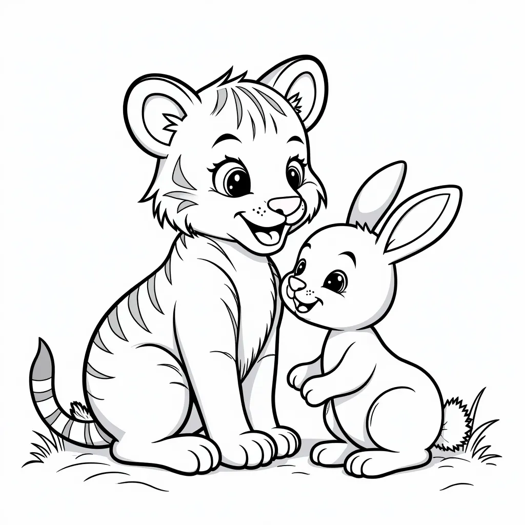 a tiger and rabbit mother and rabbit baby coloring pages