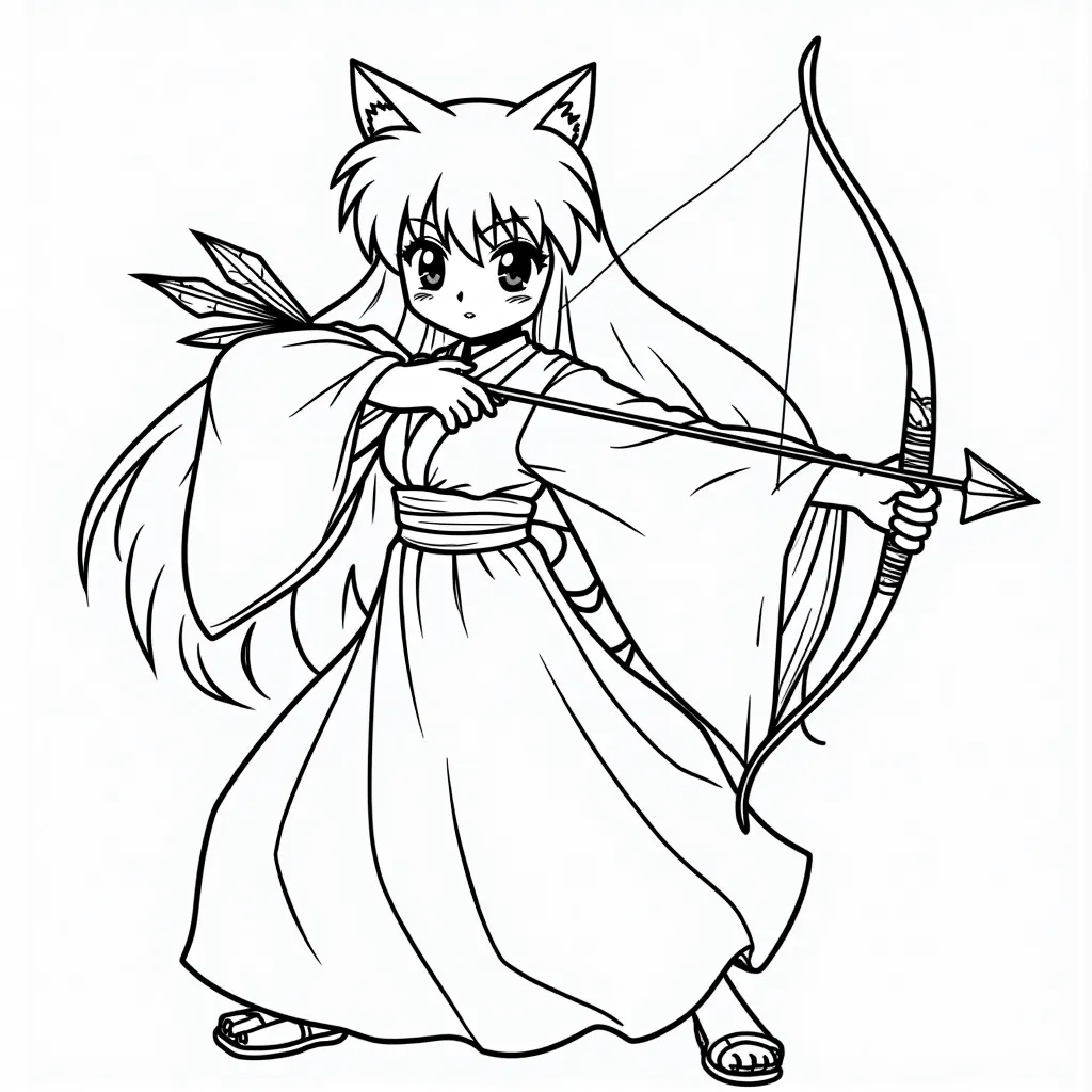 Kikyo in Inuyasha holding a bow and arrow صفحات التلوين