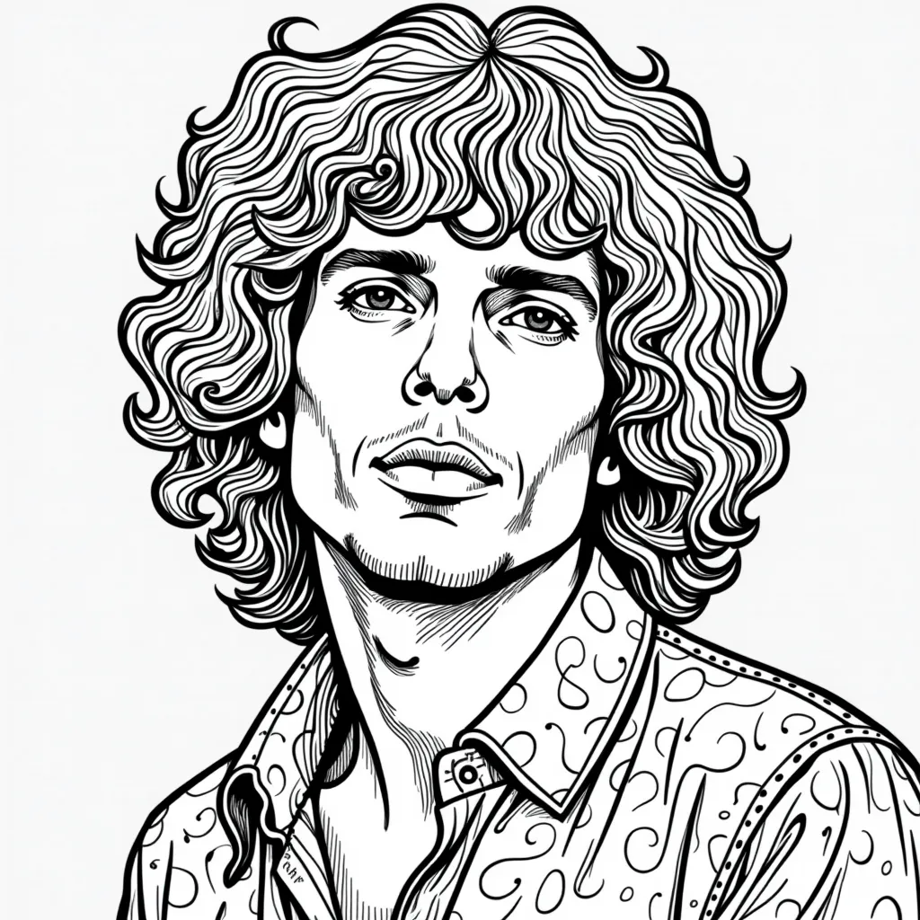 Jim Morrison with psychedelic afro صفحات التلوين