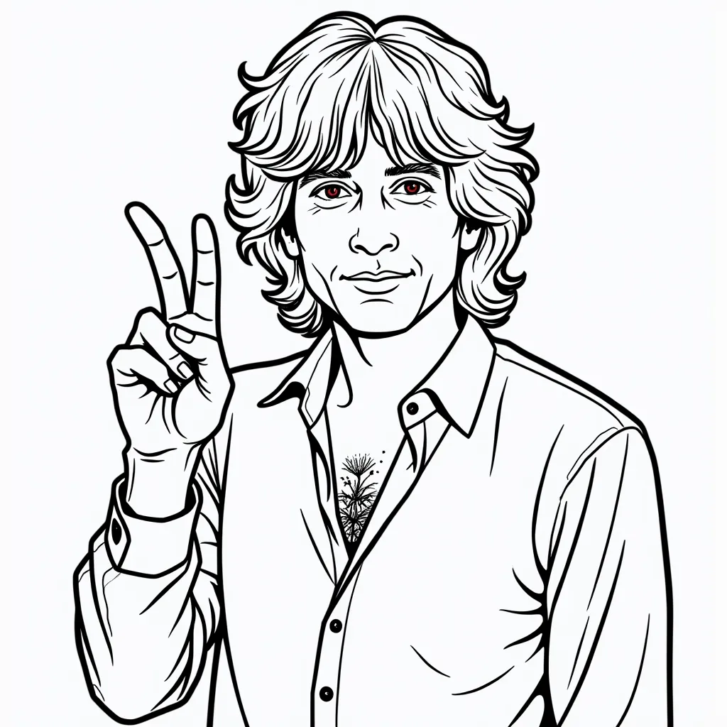 Jim Morrison giving the peace sign صفحات التلوين