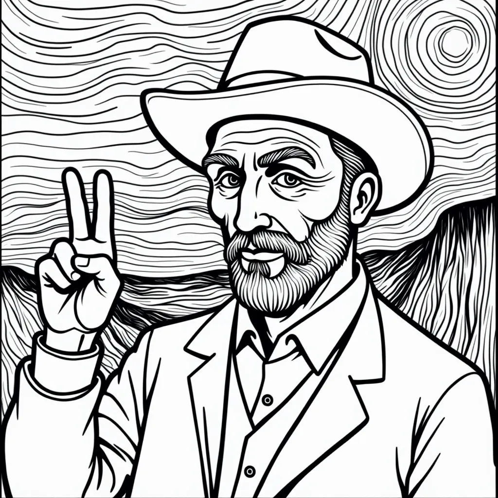 Van Gogh Scream Guy giving the peace sign صفحات التلوين