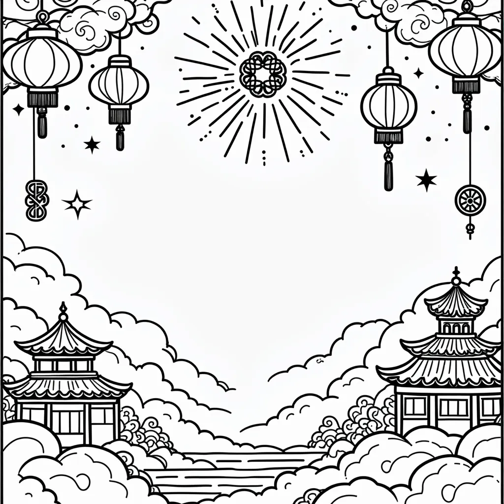 Elements of traditional Chinese shadow play coloring pages