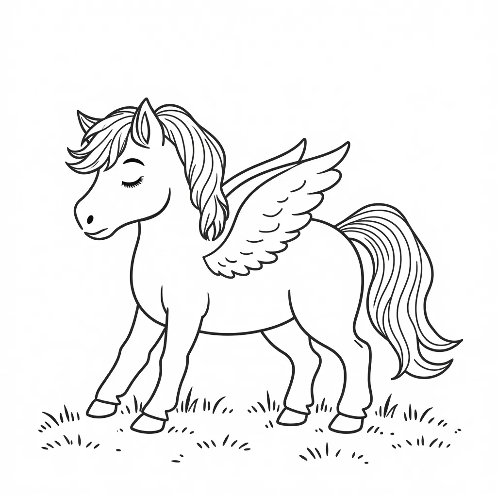 lovely sleeping horse with wing coloring pages