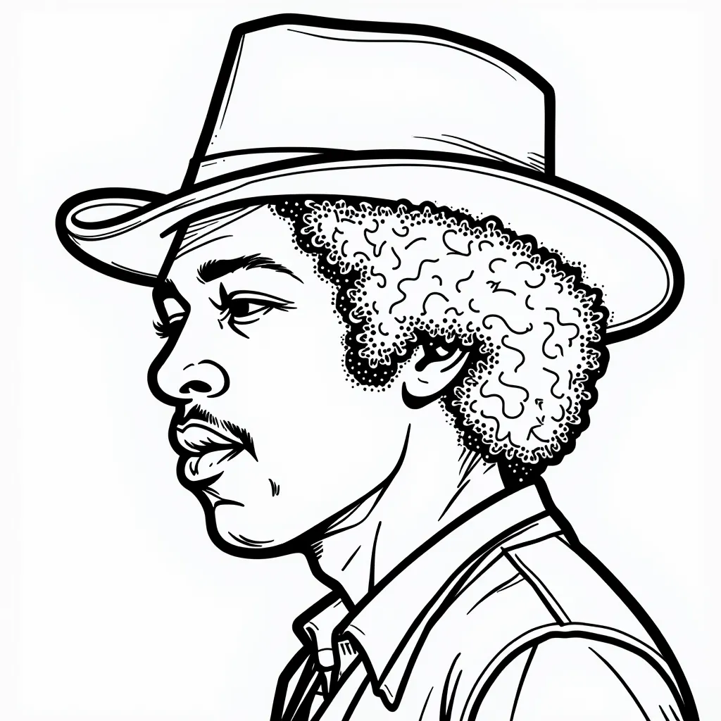 jimi hendrix with hat side profile صفحات التلوين